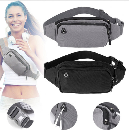 Gray outdoor hiking bag, casual bag, men's and women's mobile phone bag, crossbody chest bag, running fitness sports waist bag