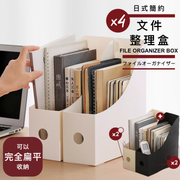 【4件｜可完全折平】日式文件整理盒｜厚硬不變形書擋｜桌面紙本紙質文件資料分類收納盒｜辦公桌Office文具 兒童小朋友學生書桌書檯文件夾 文件架 書立盒 書本書籍筆記本筆記簿iPad置物架（黑白各二）