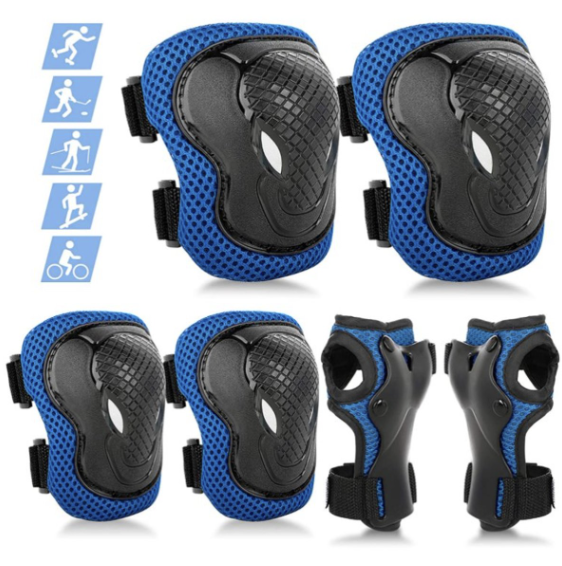 Children's protective gear set (set of six pieces), adjustable knee pads and elbow pads and wrist pads, suitable for outdoor sports such as cycling, roller skating, skateboarding, scooting, etc. Knee pads