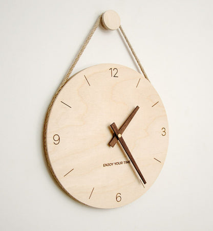 木製吊繩創意掛鐘北歐日式熱銷鐘錶家居客廳時鐘裝飾Wall Clock