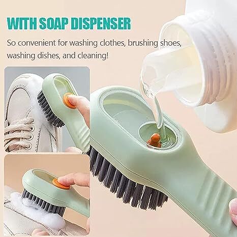 Japanese soap pump cleaning brush (2 pieces) multi-functional liquid-added foaming shoe brush household shoe cleaning tool push-type cleaning brush soft-bristled clothes washing brush does not damage shoes or clothes artifact (one green + white each)