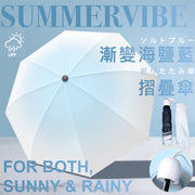 夏日風情！漸變八骨手動反向傘（海鹽藍）晴雨兩用 抗風防水 不亂滴水 輕盈便攜 抗UV遮陽防曬防紫外線太陽傘｜升級雙人同行折疊雨傘｜春天夏天下雨雨天颱風必備 缩骨遮 雨遮（連傘套）
