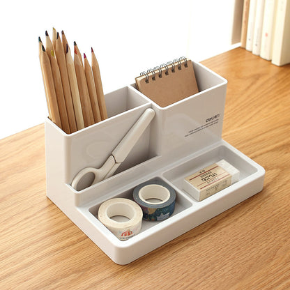 多功能笔筒收纳盒笔座笔插书挡一体简约创意时尚白色储物盒