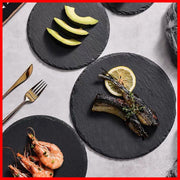 Japanese food presentation round pizza plate American steak plate Western food plate slate plate rock plate bread board cake plate breakfast plate cheese plate steak serving plate high quality punch plate 20cm