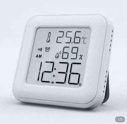 Mini electronic alarm clock student desk clock home indoor temperature and humidity meter English white electronic clock