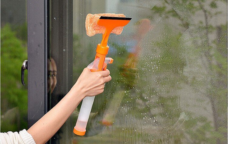 Multifunctional water spraying window glass cleaner window cleaner double-sided scraping glass cleaner brush
