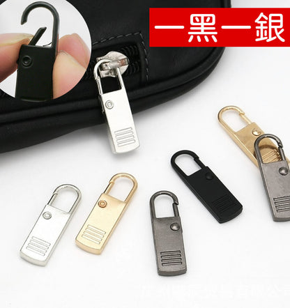 2 easy-to-install zipper buckles, detachable sliders, pull pendants, clothing metal pull tabs, school bags, luggage zippers, zipper tabs, zipper pull accessories, one black and one silver, set of 2