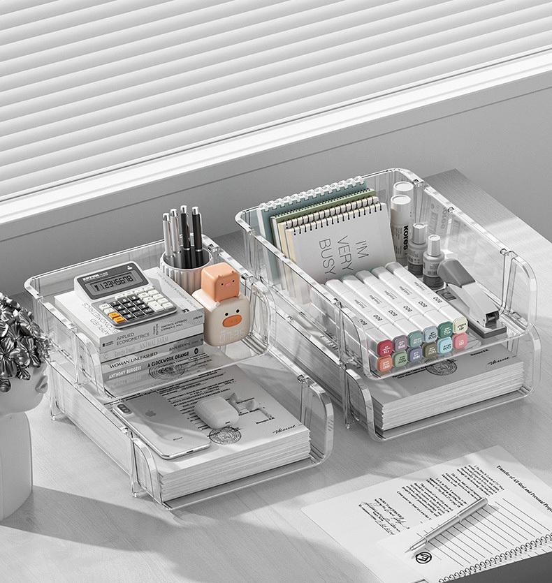 A4 transparent desktop storage box dormitory file plastic storage shelf multi-layer desktop bedroom storage rack