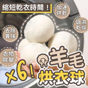 加速乾衣！多功能羊毛烘衣球（6個）均勻烘乾 衣物除皺 去除異味 吸濕去味乾燥 除靜電防纏繞 長久循環使用｜純天然毛氈羊毛球 乾洗球 洗衣機乾衣機乾燥球