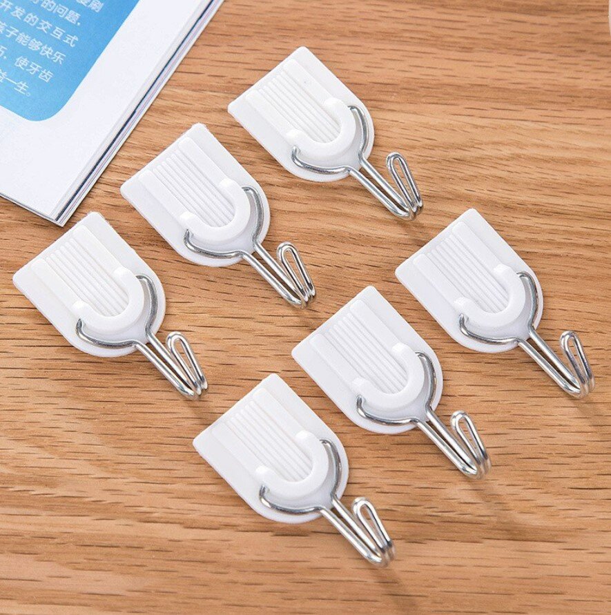 6-pack white traceless hooks, no punching, super sticky hooks, no nails, strong adhesive, kitchen wall traceless hooks, door hooks, bathroom hooks