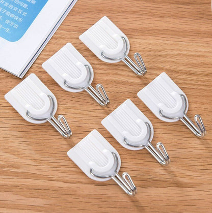 6-pack white traceless hooks, no punching, super sticky hooks, no nails, strong adhesive, kitchen wall traceless hooks, door hooks, bathroom hooks