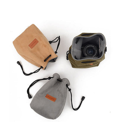 Mirrorless SLR camera bag, lens bag, multi-purpose bag, Fuji Sony, Canon, Nikon suede material, leisurely fashionable camera case, mirrorless single protective bag - Khaki camera bag