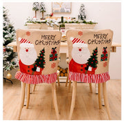 Christmas dining chair back cover-[Santa Claus] decorative atmosphere dining chair protective cover linen striped chair cover chair back cover Christmas Christmas decorations