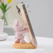 Creative Light Luxury Violent Bear Ornament Phone Holder for Home Living Room Study Desktop - Cute Lazy Stand Decoration - Pushing Palm (Pink)