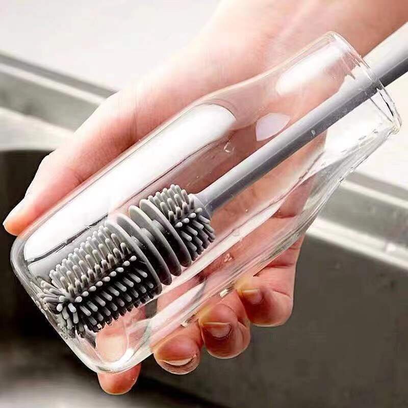 Round tooth silicone extended cup brush long handle cleaning cup brush kettle cleaning brush washing cup brush long handle cup brush extended cup brush cleaning brush 360 no dead angle gray brush