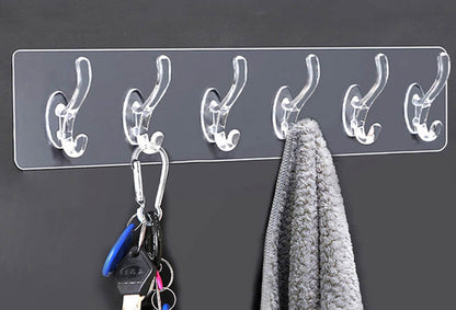 6 rows of sticky hooks, nail-free, traceless hangers, clothes hooks, bathroom toilet kitchen, punch-free row hooks, sticky hooks