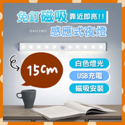 USB 充電LED ?磁吸感應式夜燈 燈光 白燈 長短燈 免釘燈 免打孔燈 櫥櫃燈 樓梯燈 夜燈 感應燈 夜尿燈 USB燈 自動燈 磁吸衣櫃燈（15CM/白光） 智能