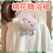 棉花糖觸感透氣浴裙 珊瑚絨浴袍 棉花糖浴袍 珊瑚絨浴巾 魔術貼浴巾 一貼式浴巾 吸水速乾浴巾 新款毛巾 珊瑚絨長浴巾 長浴裙（雲朵款式/米白色浴巾/雲朵雙腿顏色隨機）