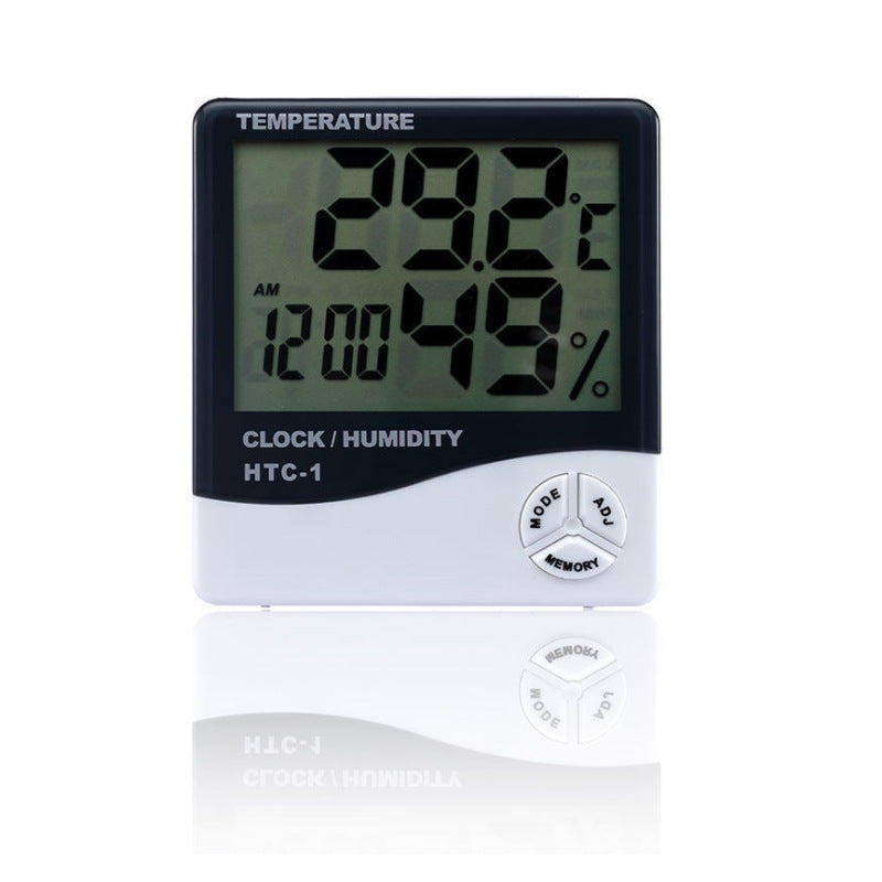 HTC-1溫濕度計 大屏數顯室內家用電子鬧鐘溫度計 電子鐘