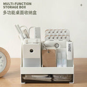 无印风简约笔架桌面收纳盒抽屉式化妆品收纳办公桌面文具整理盒自由组合多层叠加