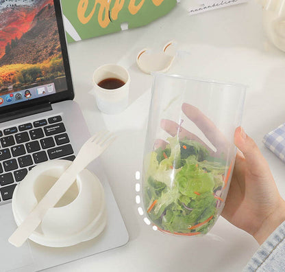 Breakfast Salad Cup with Fork and Lid, Portable for Students On-the-Go, Fruit and Vegetable Light Meal Milk Cup