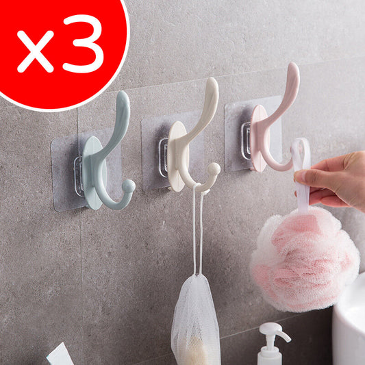 3 traceless coat and hat hooks without punching, kitchen bathroom towel hook, bathroom double hook hook, wall adhesive hook