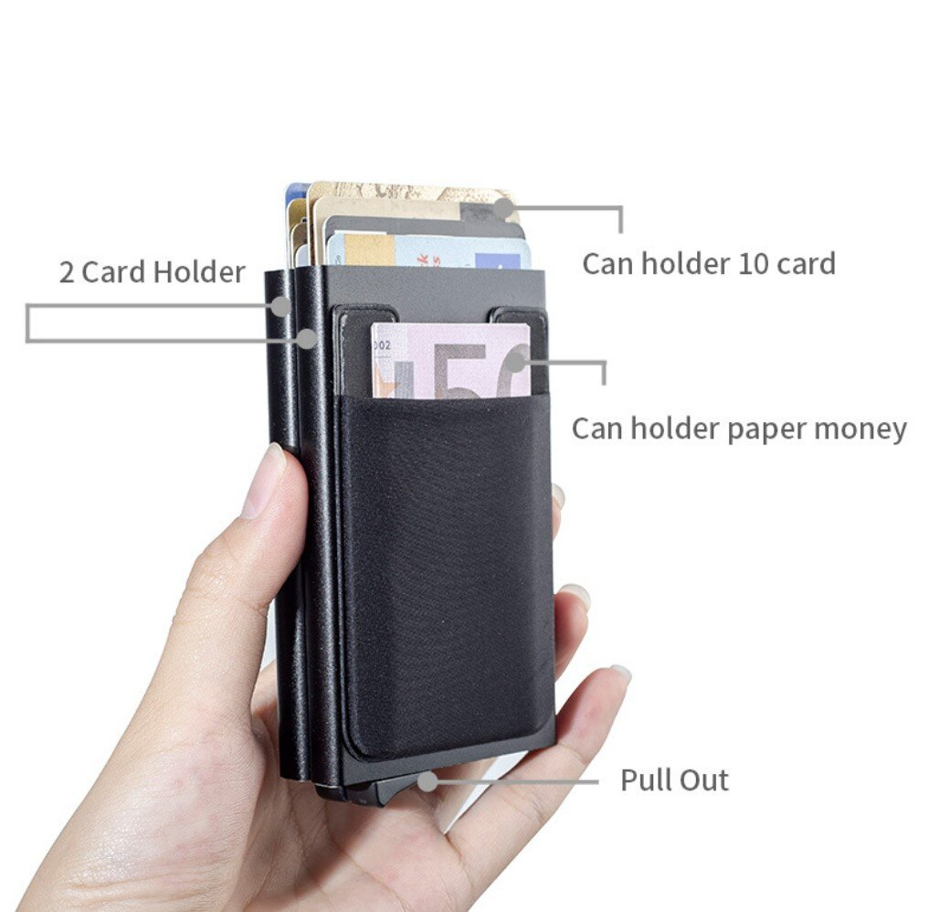 RFID anti-theft aluminum alloy card holder wallet anti-demagnetization card holder double card box coin purse swipe multi-card slot travel wallet loose wallet