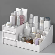 Ouxin drawer-type makeup box dormitory organization plastic storage rack cosmetics skin care dressing table desktop storage box medium ivory white (28.5*17.5*12.5cm)