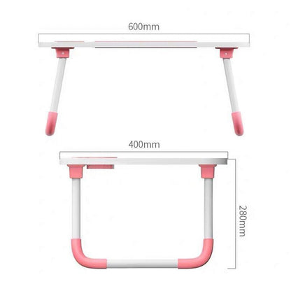 (60X40X28cm-Black) Foldable Computer Study Table Anti-slip Card Slot + Cup Slot + Handle + Drawer Table Monitor Shelf
