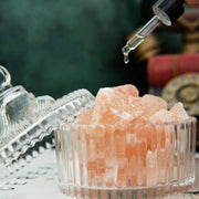 Essential oil aromatherapy fragrance diffuser rock salt crystal therapeutic stone glass jar free essential oil set Himalayas pink rock salt aromatherapy stand furnishings with fresh flowers and trees essential oil glass stand