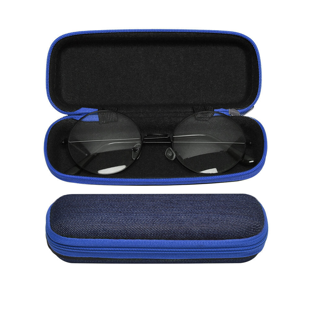 蓝色眼镜盒便携式牛仔布拉链眼镜盒简约时尚太阳镜盒储物盒