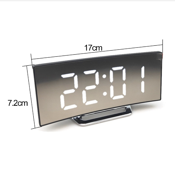 Creative LED curved cosmetic mirror electronic clock large screen clock mirror clock alarm clock electronic clock