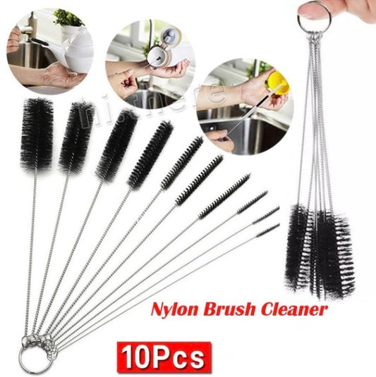 [Pack of 10] Stainless steel nylon brush set straw brush small bottle mouth cleaning brush