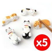 5-piece Japanese cat-shaped ceramic chopstick holder, chopstick holder, home decoration, wedding souvenir tableware holder