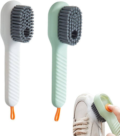 Japanese soap pump cleaning brush (2 pieces) multi-functional liquid-added foaming shoe brush household shoe cleaning tool push-type cleaning brush soft-bristled clothes washing brush does not damage shoes or clothes artifact (one green + white each)