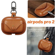 Brown leather Bluetooth headphone case headphone case protective case suitable for Apple airpods pro 2 generation headphone case protective case