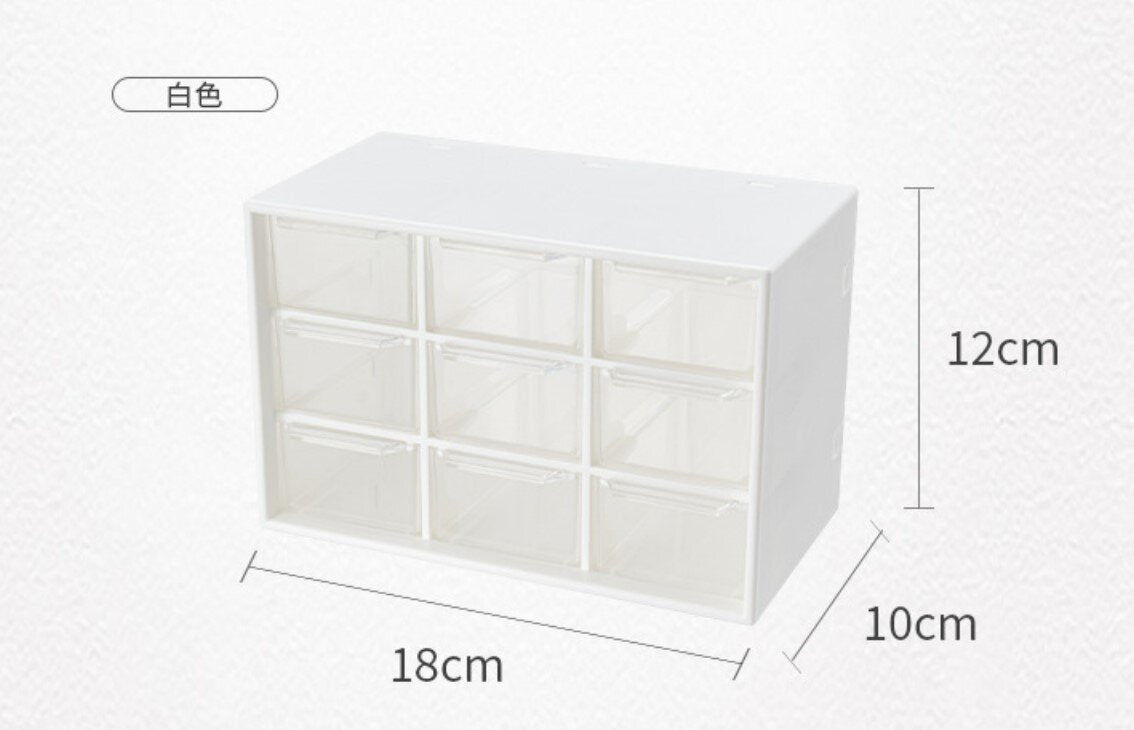 日本KM抽屉式首饰储物盒9格小号桌面收纳盒小物整理格储物盒