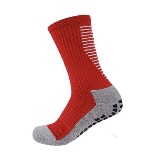 紅色 條紋防滑足球襪 男足球襪訓練短襪 籃球襪 羽毛球襪 毛巾襪子 中筒運動襪子 男裝運動襪