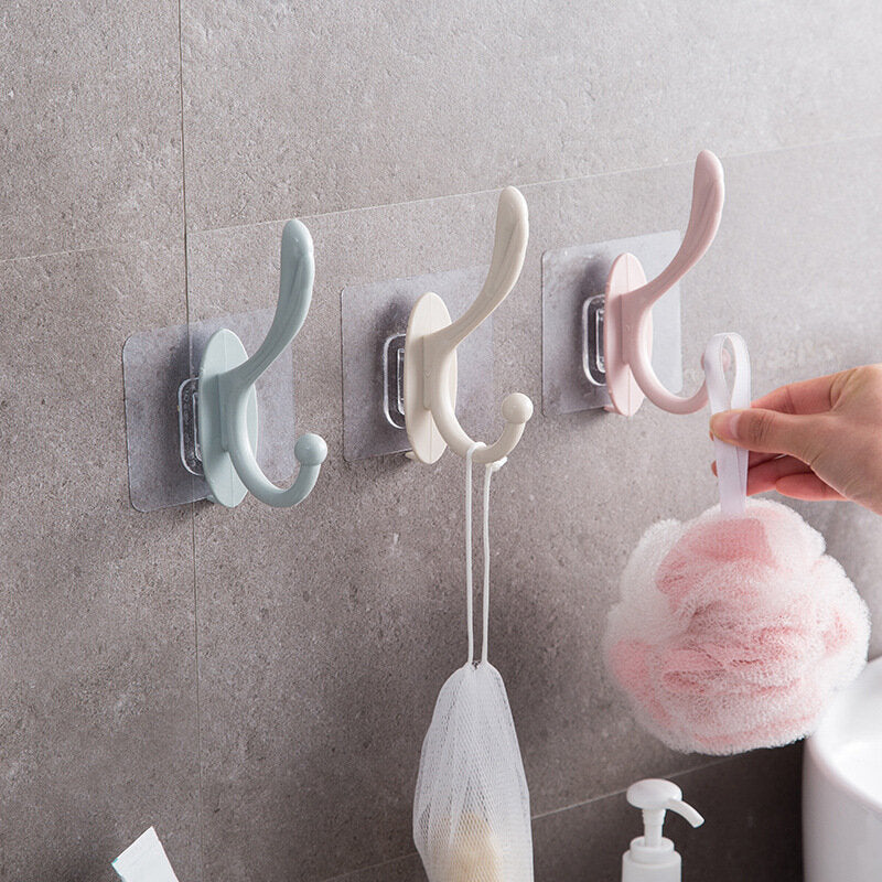 3 traceless coat and hat hooks without punching, kitchen bathroom towel hook, bathroom double hook hook, wall adhesive hook