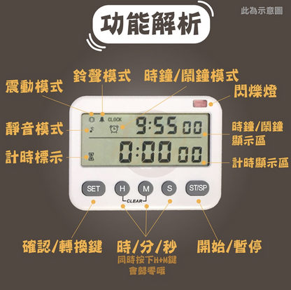 Vibration timer countdown timer timing baking muteable electronic clock