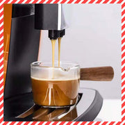 Wooden handle concentrated glass double-nozzle coffee cup KOL Foodie photo essential milk tea hot drink latte art transparent coffee cup 75ml scale multi-function measuring cup