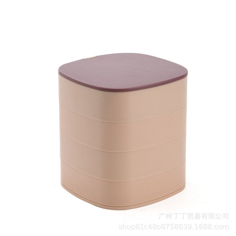 New style rotating four-layer jewelry storage box with makeup mirror, portable mini small exquisite desktop children's jewelry box storage box