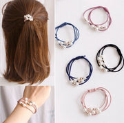 1 set of 3 Korean-style creative hair ties, versatile pearl hair ties, multi-layer hair ties, high-elastic rubber band hair ties (random colors)