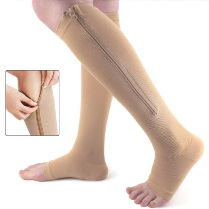 Sports compression socks compression zipper socks long calf elastic socks copper color