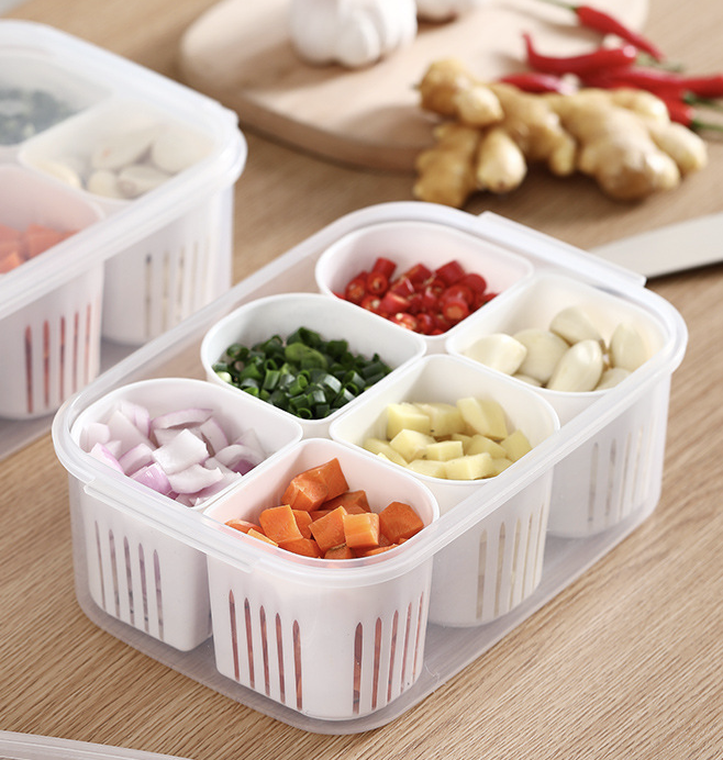 冰箱姜蔥蒜椒配料分類收納盒調味料分裝盒水果蔬菜肉類瀝水保鮮盒 儲物盒