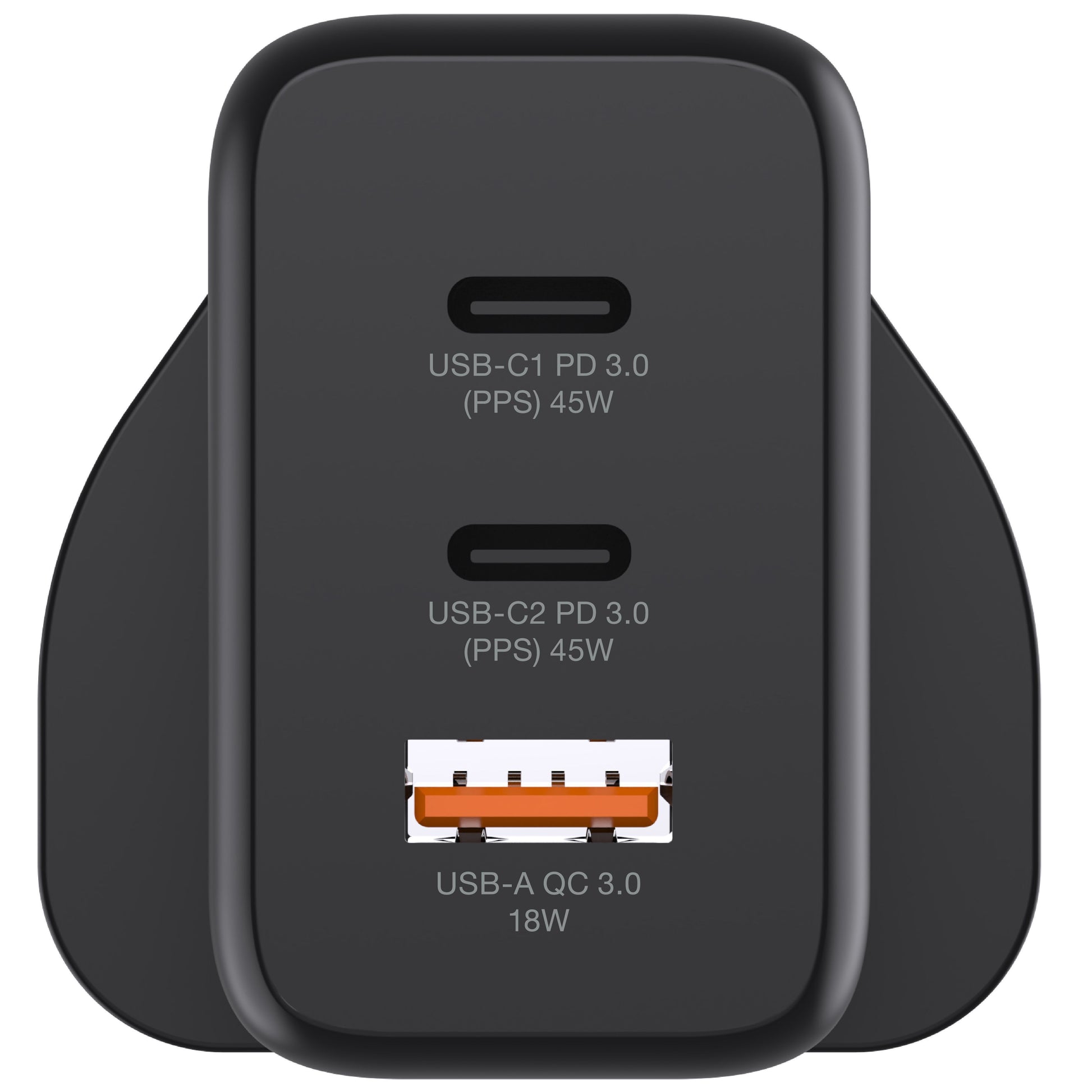 81063 黑色 3 端口 45W GAN Pro 迷你USB 快速充電器 PD 3.0 & QC 3.0 GaN 氮化鎵 快速充電器手機 平板 手提電腦 快充火牛- View 12-ManyMart 萬嚟買