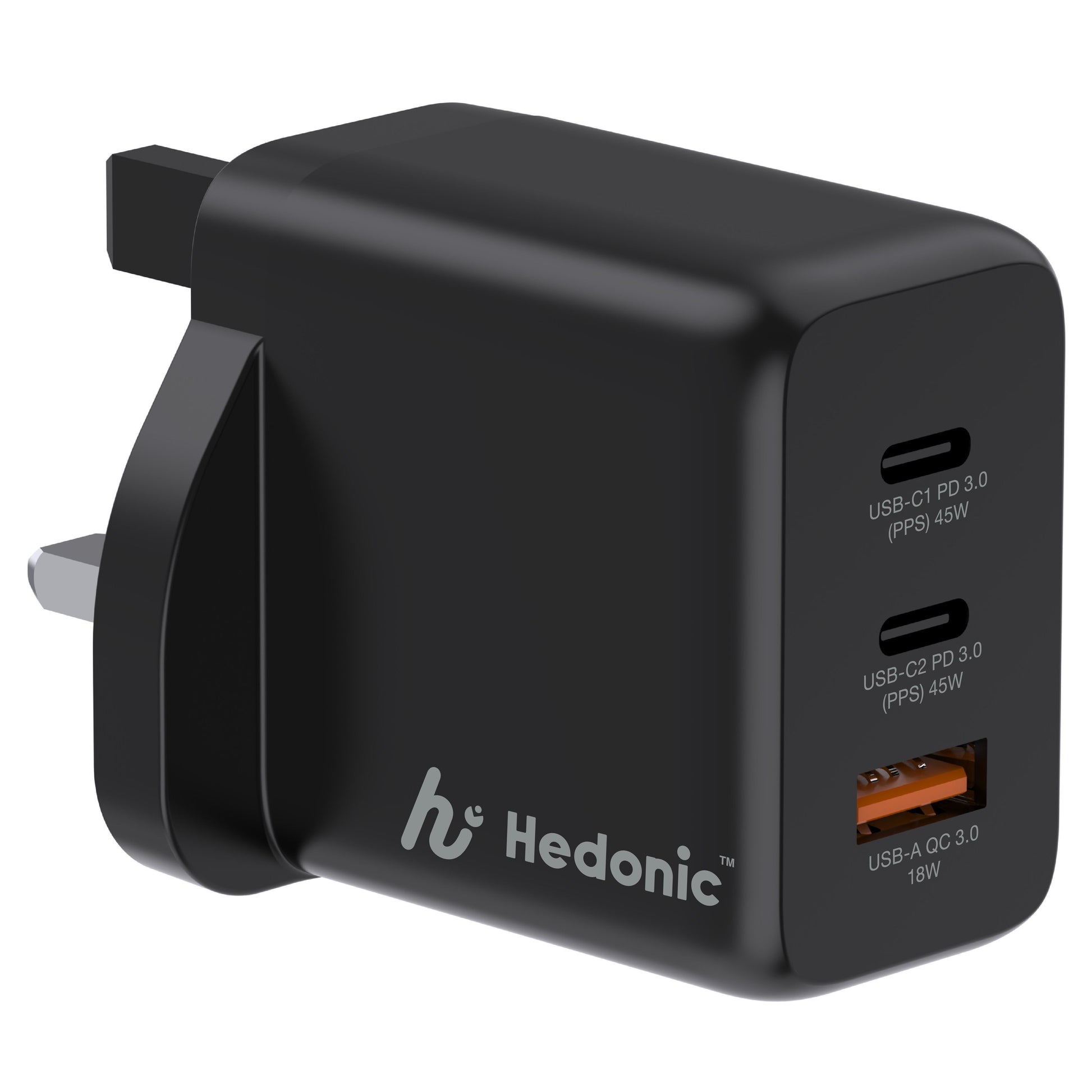 81063 黑色 3 端口 45W GAN Pro 迷你USB 快速充電器 PD 3.0 & QC 3.0 GaN 氮化鎵 快速充電器手機 平板 手提電腦 快充火牛- View 5-ManyMart 萬嚟買
