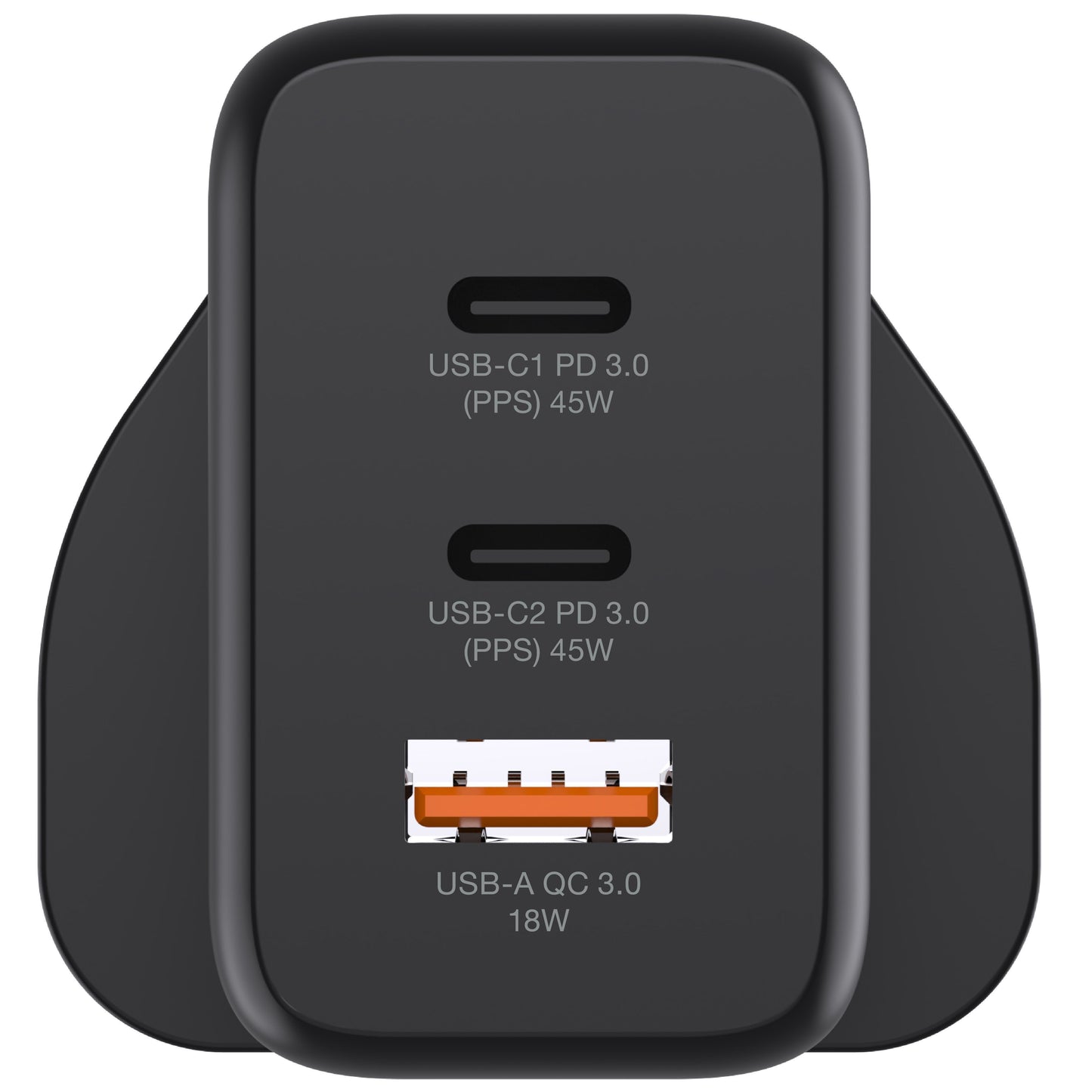 81063 黑色 3 端口 45W GAN Pro 迷你USB 快速充電器 PD 3.0 & QC 3.0 GaN 氮化鎵 快速充電器手機 平板 手提電腦 快充火牛- View 6-ManyMart 萬嚟買