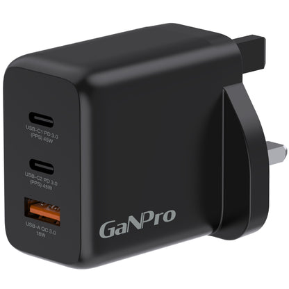 81063 黑色 3 端口 45W GAN Pro 迷你USB 快速充電器 PD 3.0 & QC 3.0 GaN 氮化鎵 快速充電器手機 平板 手提電腦 快充火牛- View 10-ManyMart 萬嚟買