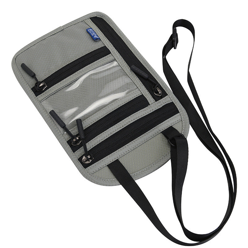 多功能掛脖護照包RFID斜挎單肩收納袋出國機票證件保護套 淺灰色